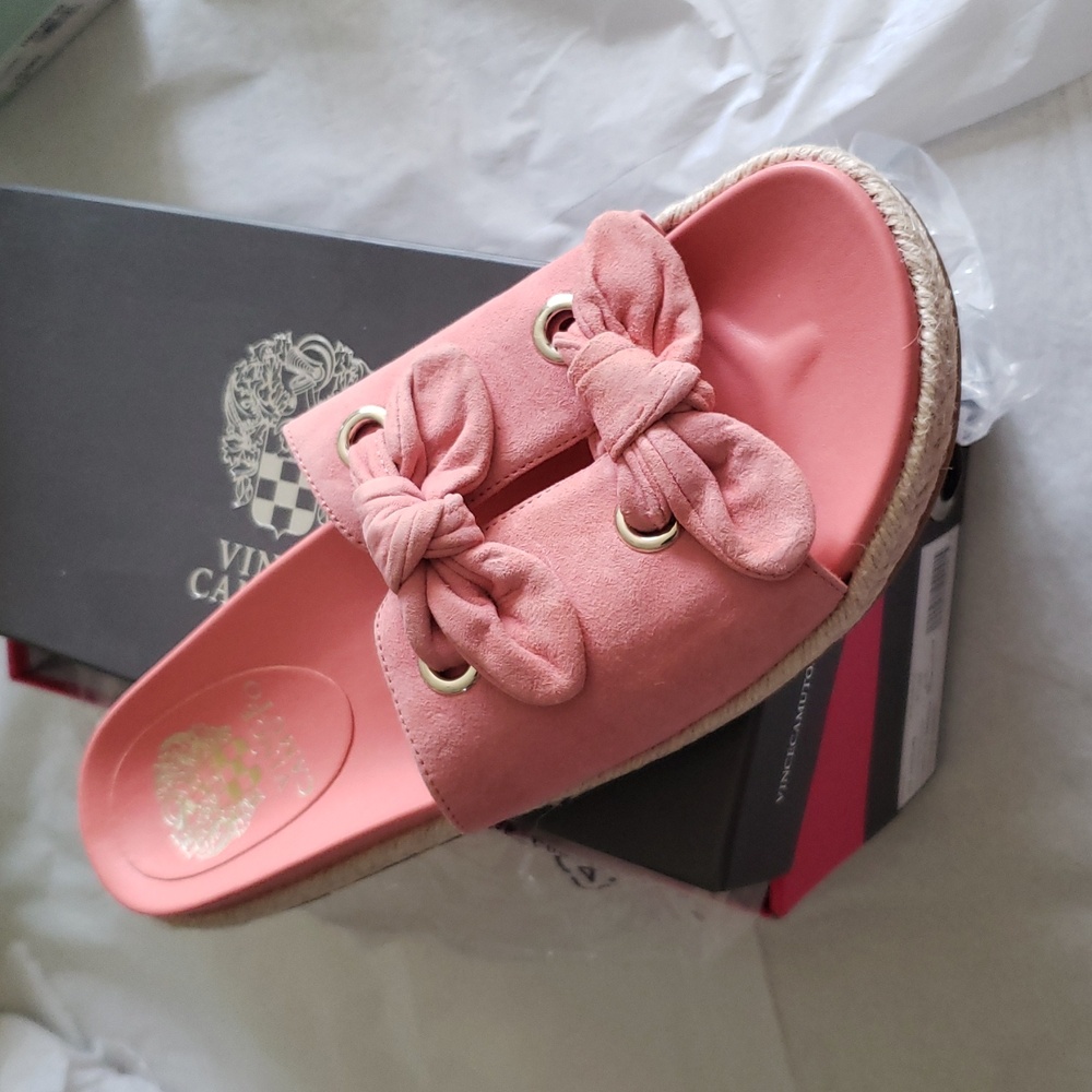 Vince Camuto NEW Slides Womens Mule Suede Tied Sandal SlipOn Espadrille NIB PINK - Picture 5 of 11